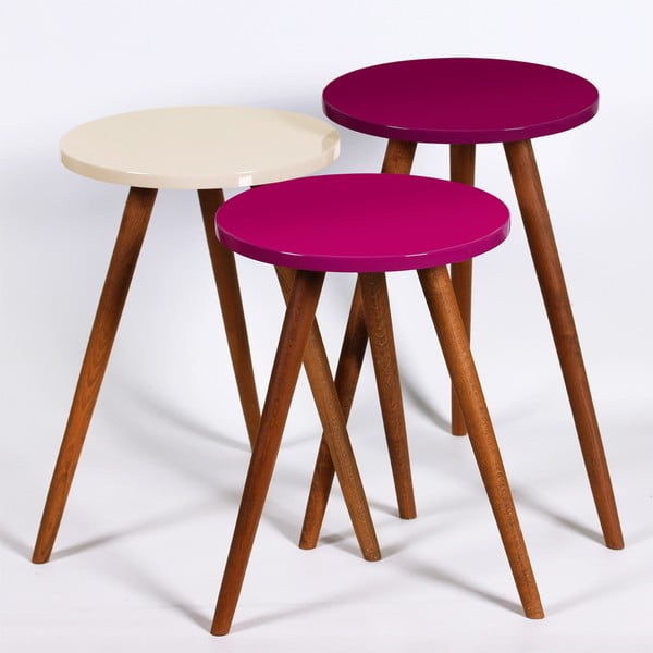 3 Kate Louise apaļo sānu galdiņu komplekts (violeta, krēma)