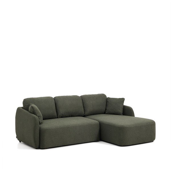 Tumši zaļš salokāms stūra dīvāns no šenila auduma (ar labo stūri/ar zvilni) Laira – Kave Home-image-2