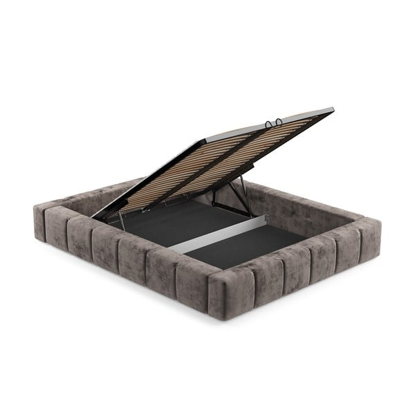 Brūna polsterēta divvietīga gulta ar veļas kasti un redelēm 160x200 cm Aruba L – Maison de Rêve-image-4