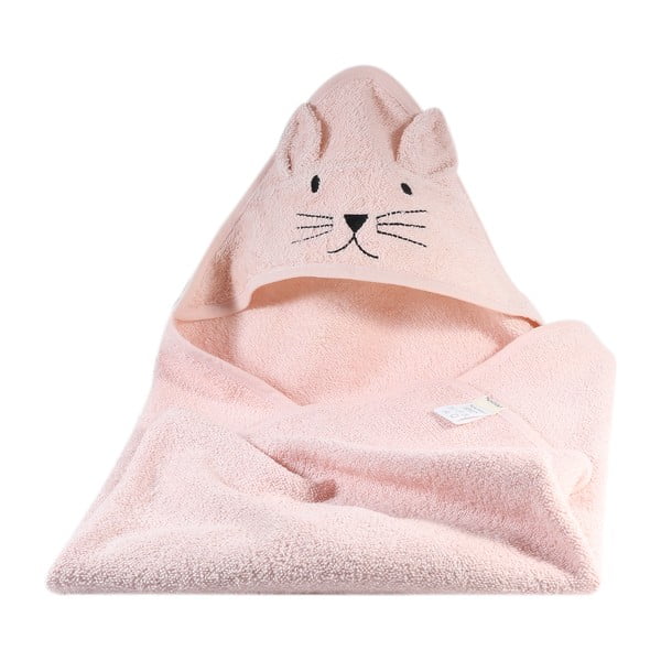 Rozā kokvilnas bērnu dvielis ar kapuci Kindsgut Rabbit-image-4