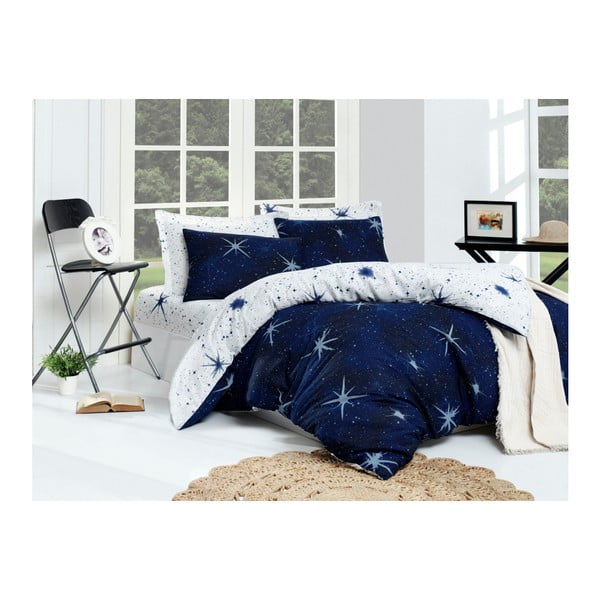 Divvietīga gultas pārklājs ar kokvilnas maisījuma loksni Megastar Dark Blue, 200 x 220 cm
