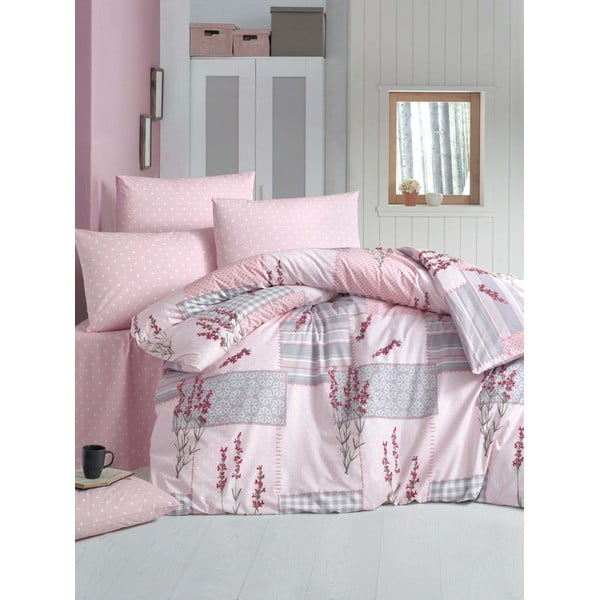 Gaiši rozā pagarinātā kokvilnas gultas veļa divguļamai gultai ar palagu un pārklāju 240x260 cm Burcak – Mijolnir