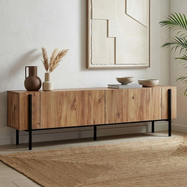 Dabīga toņa TV galdiņš ar priedes koka imitāciju 180x45x30 cm Nexus – Kalune Design-image-1