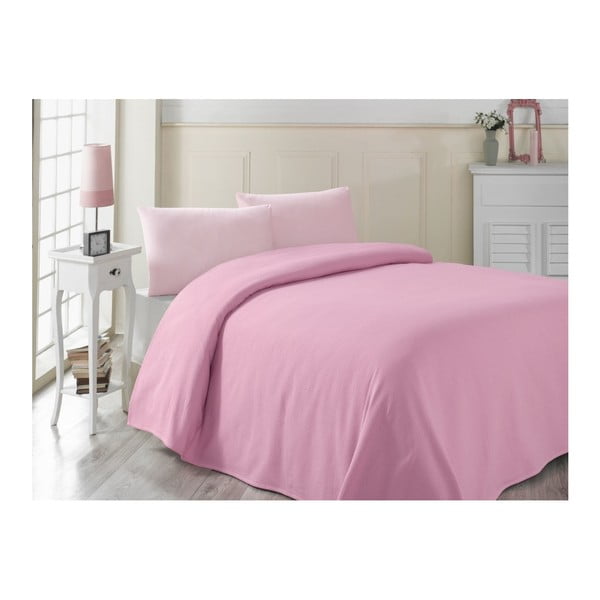Rozā kokvilnas viegls gultas pārklājs Pembe, 200 x 230 cm