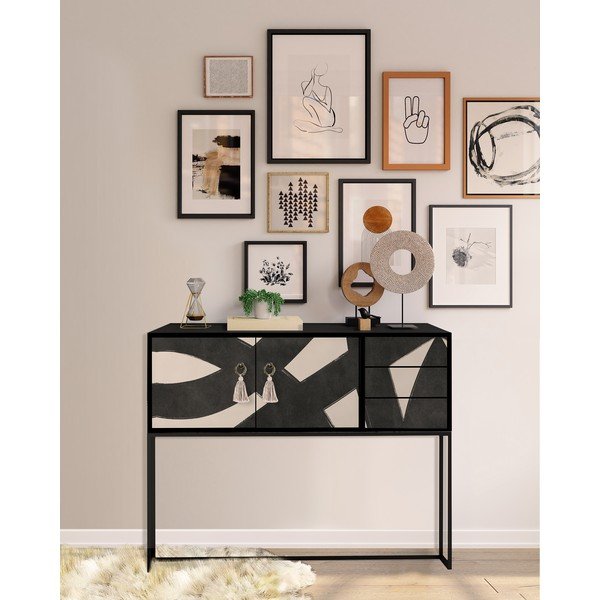 Melna/bēša zema kumode 113x92 cm Freya – Really Nice Things-image-1