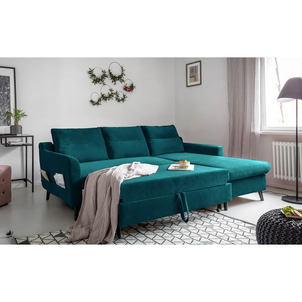 Tirkīza zils samta izlaižams stūra dīvāns Miuform Stylish Stan, labais stūris-image-4