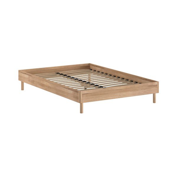 Dabīga toņa ozola masīvkoka divvietīga gulta bez galvgaļa ar redelēm 140x200 cm Forrest – Vipack
