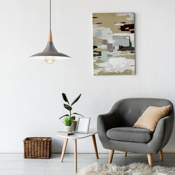 Pelēka piekaramā lampa ar metāla abažūru ø 30 cm Ufo – LAMKUR-image-2