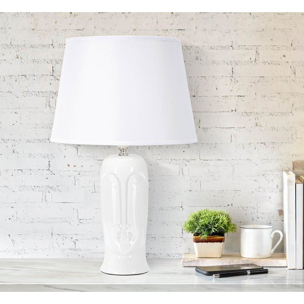 Balta keramikas galda lampa ar auduma abažūru (augstums 46 cm) Statua – Mauro Ferretti-image-1