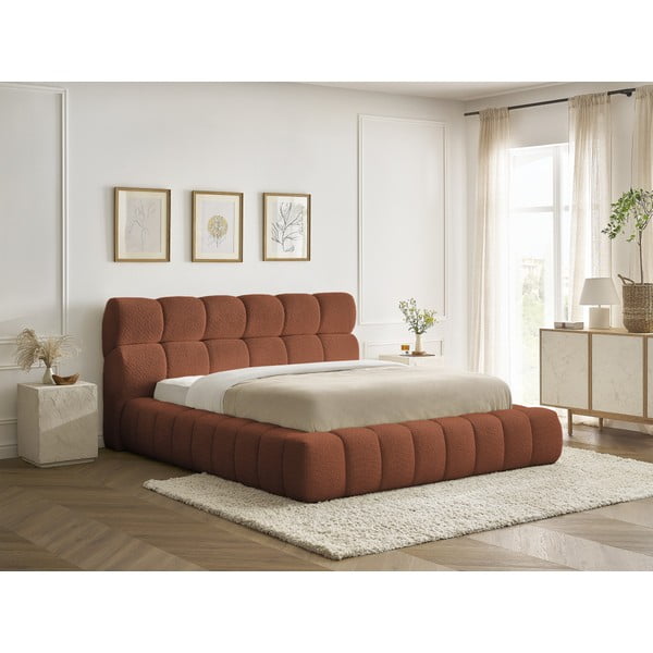 Oranža polsterēta divvietīga gulta ar veļas kasti un redelēm 160x200 cm Mont Blanc – Bobochic Paris-image-4