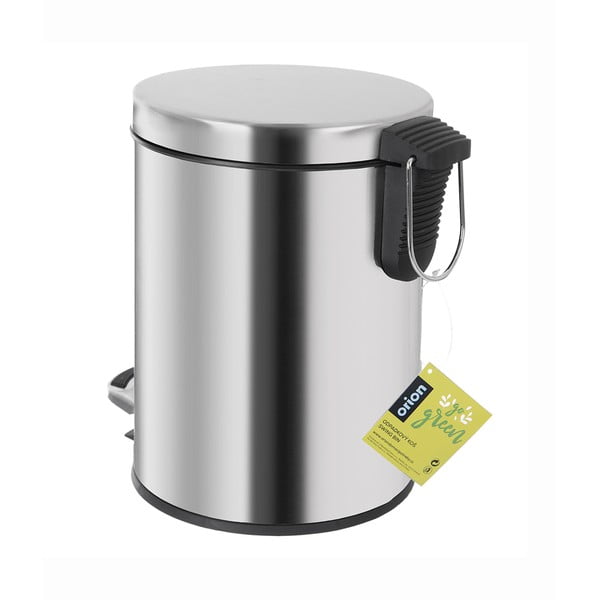 Spīdīgas sudraba krāsas nerūsējošā tērauda atkritumu tvertne ar pedāli 3 l – Orion-image-3