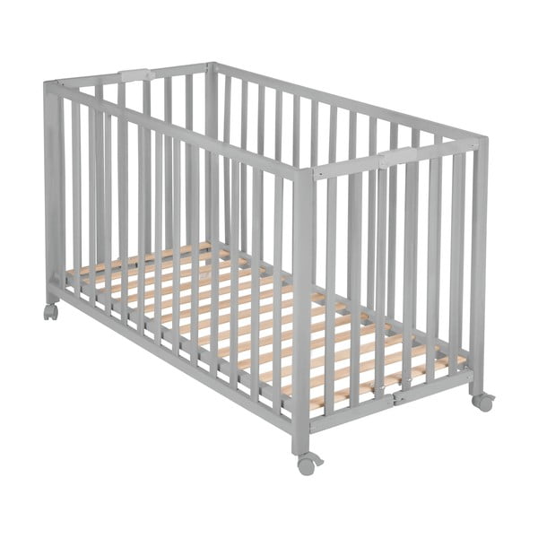 Pelēka bērnu gultiņa ar riteņiem 60x120 cm Fold up – Roba