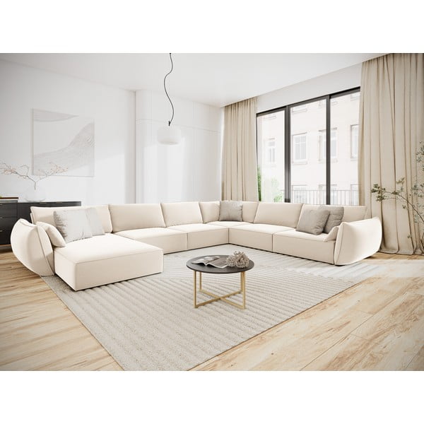 Bēšs samta stūra dīvāns (ar labo stūri/U veida) Vanda – Mazzini Sofas-image-1