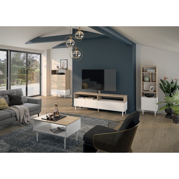 Balts žurnālgaldiņš ar ozolkoka virsmu 80x47 cm Horizon - TemaHome -image-1