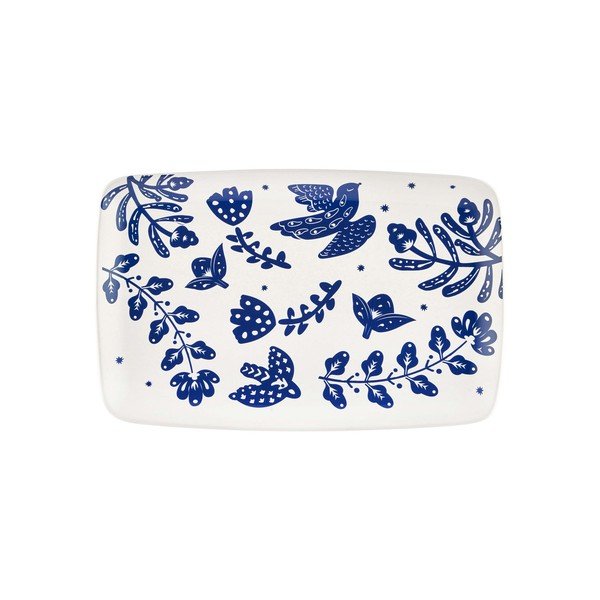 Balts un zils porcelāna servēšanas šķīvis Mia Bloom, 34 x 25 cm-image-1
