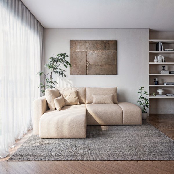 Bēšs salokāms stūra dīvāns ar uzglabāšanas vietu (ar kreiso stūri/ar zvilni) Lumine – Ghado-image-1