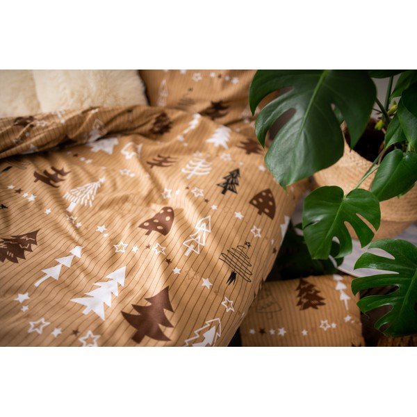 Brūna kokvilnas vienvietīga gultasveļa Cotton House Trees, 140 x 200 cm-image-3