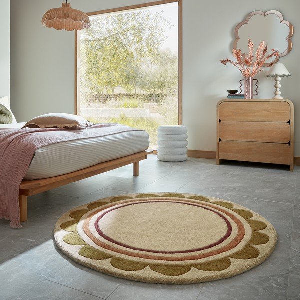 Dabīga toņa ar rokām darināts vilnas apaļš paklājs ø 120 cm Lois – Flair Rugs-image-1