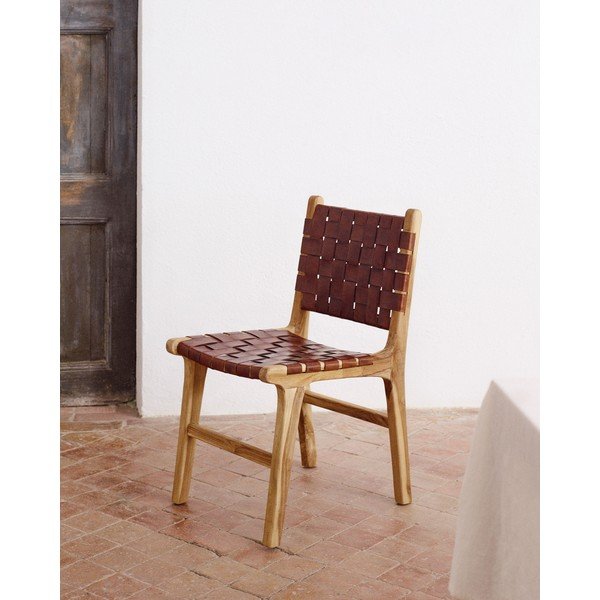 Konjakbrūni/dabīga toņa ādas pusdienu krēsli (2 gab.) Calixta – Kave Home-image-1