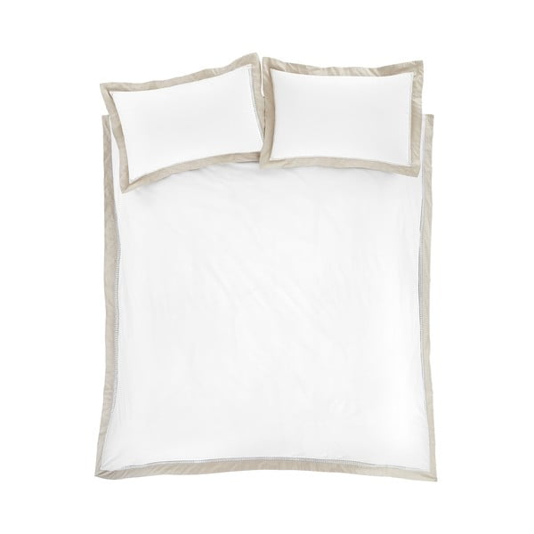 Balta/bēša divguļamā kokvilnas gultas veļa 230x220 cm Oxford Lace – Bianca