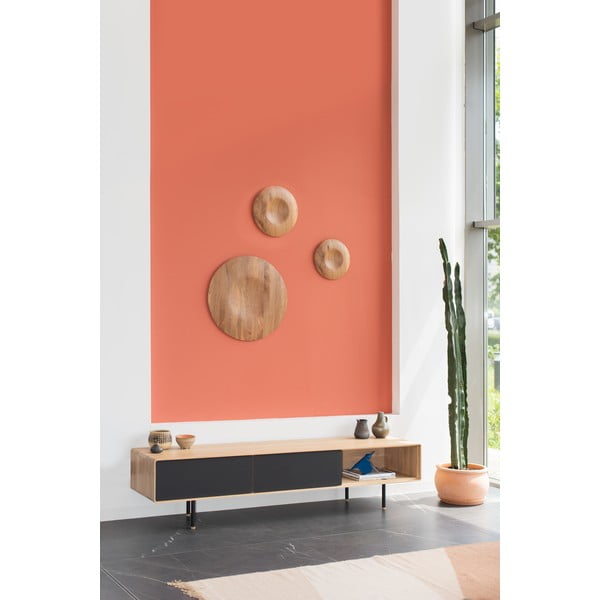 Melns/dabīga toņa ozola masīvkoka TV galdiņš 200x48 cm Fina – Gazzda-image-3