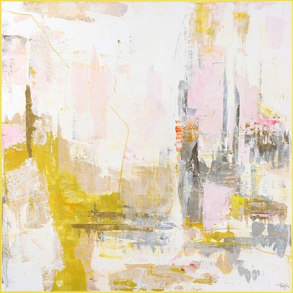Drukāta glezna uz audekla ar rokām krāsotiem elementiem 102x102 cm New Age Yellow – Malerifabrikken