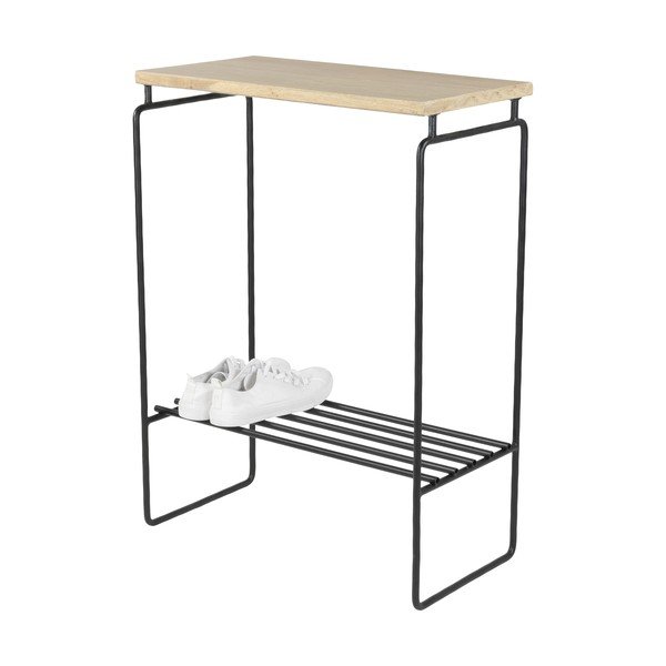 Melns/dabīga toņa konsoles galds ar ozola masīvkoka galda virsmu 29x57 cm Clint – Spinder Design-image-4