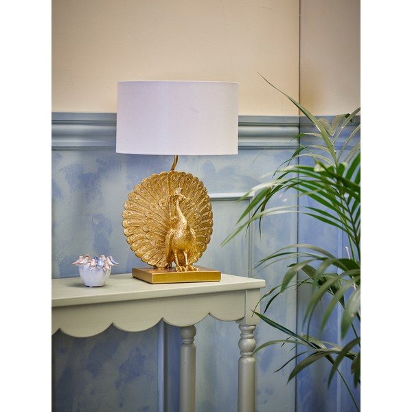 Zelta krāsas galda lampa ar auduma abažūru (augstums 58,5 cm) Peacock – Bloomingville-image-1