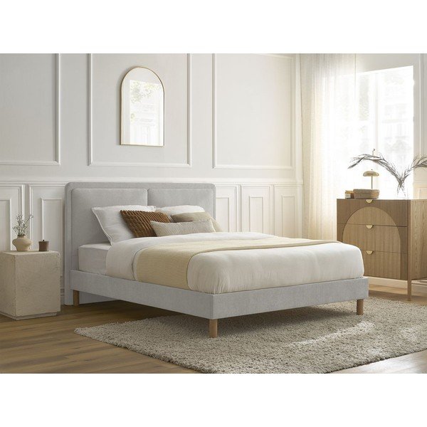 Pelēka polsterēta polsterēta divvietīga gulta ar redelēm 160x200 cm Mara – Bobochic Paris-image-1