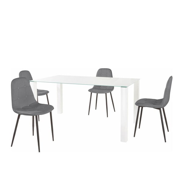 Ēdamgalds un 4 pelēki krēsli Støraa Dante, galda garums 160 cm