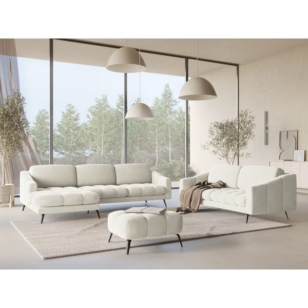 Krēmkrāsas samta stūra dīvāns (ar kreiso stūri) Nalu – Makamii-image-1