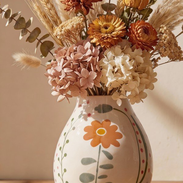 Krēmkrāsas māla ar rokām apgleznota vāze (augstums 17 cm) Taza – Bloomingville-image-2