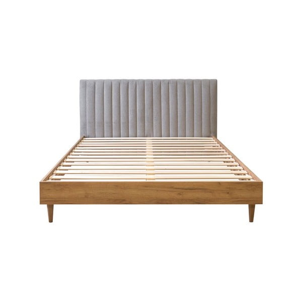 Gaiši pelēka/dabīga toņa divvietīga gulta ar redelēm 160x200 cm Oceane – Bobochic Paris
