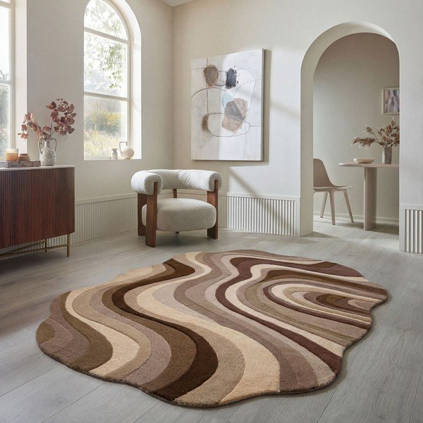 Brūns/bēšs ar rokām darināts vilnas paklājs 140x200 cm Envy Wool – Flair Rugs-image-1