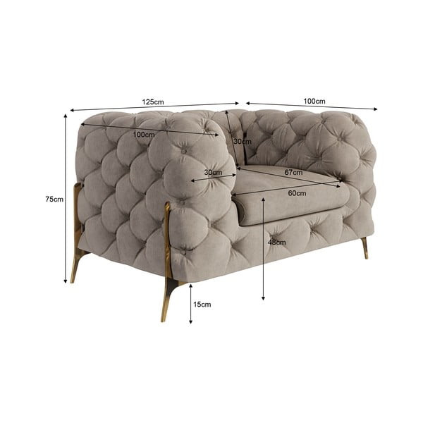 Pelēkbēšs samta atpūtas krēsls Chelsea Bis – Ropez-image-4