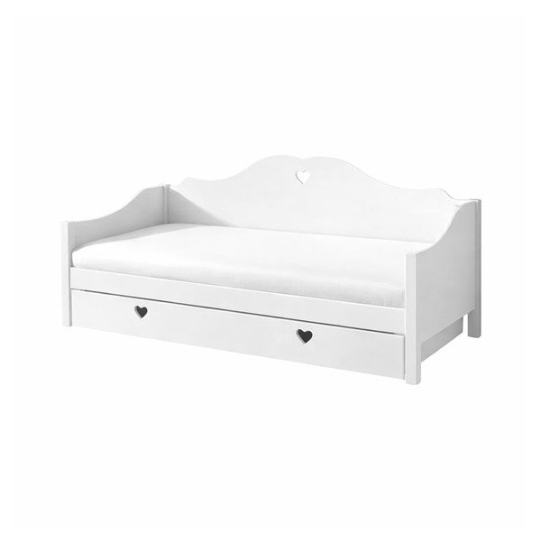 Balta priedes masīvkoka izvelkama bērnu gulta ar veļas kasti 90x200 cm AMORI – Vipack