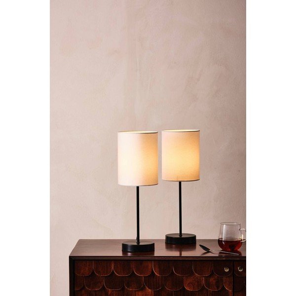 Balta/melna tekstila galda lampa (augstums 45 cm) Seth – Jotex-image-1