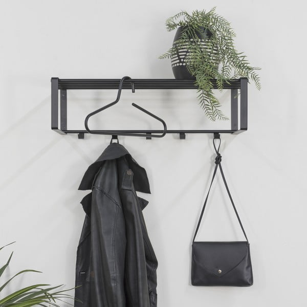 Melns metāla sienas pakaramais ar plauktu 70 cm Rex – Spinder Design-image-1