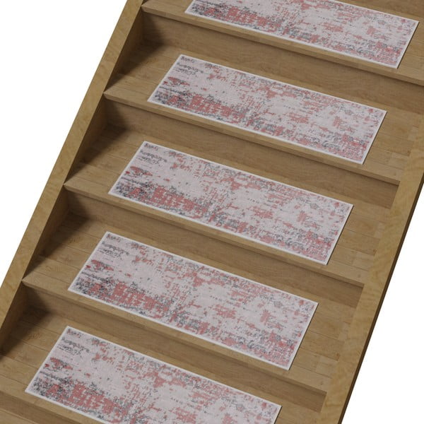 Rozā/pelēki kokvilnas kāpņu paklāji (16 gab.) 25x65 cm Milano Pembe – Vitaus-image-1