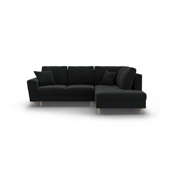 Melns samta salokāms stūra dīvāns ar uzglabāšanas vietu (ar labo stūri/L veida) Kyoto – Cosmopolitan Design