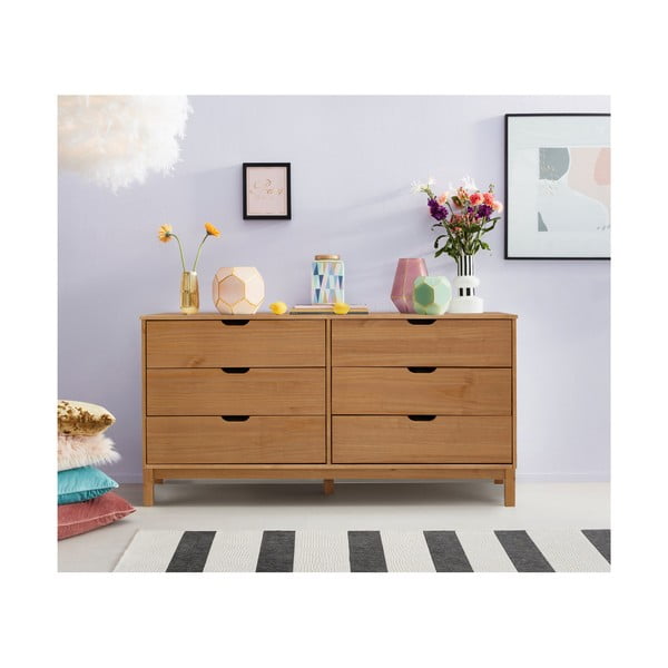 Dabīga toņa priedes masīvkoka zema kumode 150x75 cm Post – Støraa-image-1