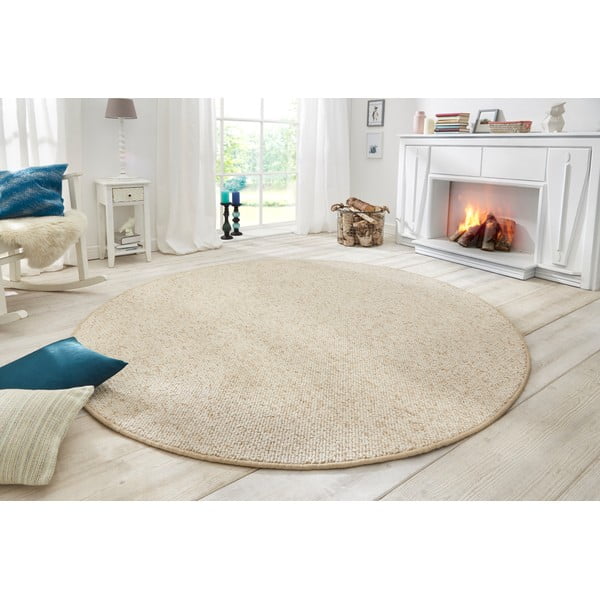 Krēmkrāsas apaļš paklājs ø 133 cm Wolly – BT Carpet-image-1