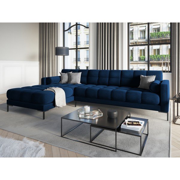 Tumši zils samta stūra dīvāns Cosmopolitan Design Bali, kreisais stūris-image-1