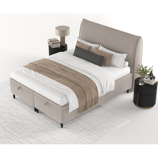 Pelēka/bēša polsterēta divvietīga gulta ar veļas kasti 140x200 cm Pearl – Maison de Rêve-image-3