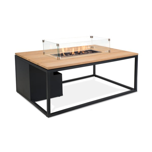 Melns dārza galds ar tīkkoka galda virsmu un kamīnu COSI Cosiloft, 120 x 80 cm-image-2