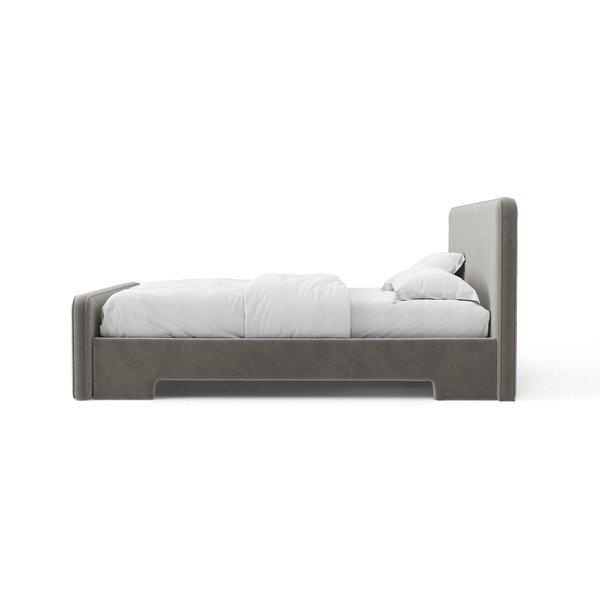 Pelēka polsterēta divvietīga gulta ar redelēm 140x200 cm Eda – Micadoni -image-3