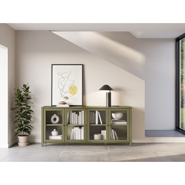 Zaļa priedes masīvkoka vitrīna 186x80x40 cm Alessandra – Marckeric-image-1