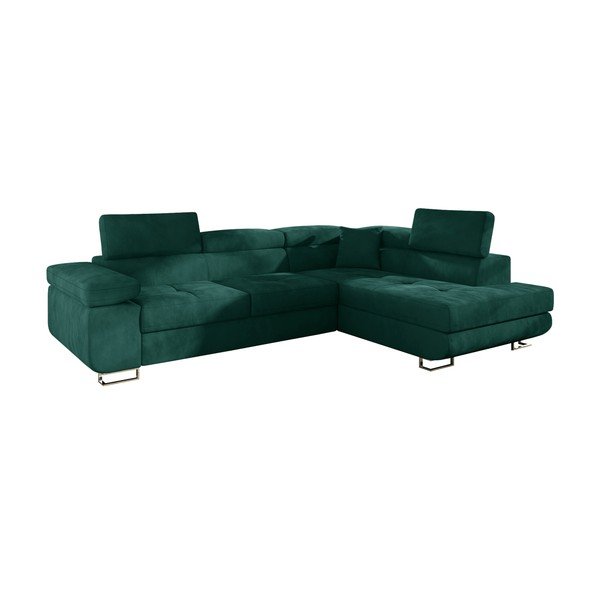 Zaļš samta salokāms/ar uzglabāšanas vietu stūra dīvāns (ar labo stūri/L veida) Anton – ELTAP-image-2