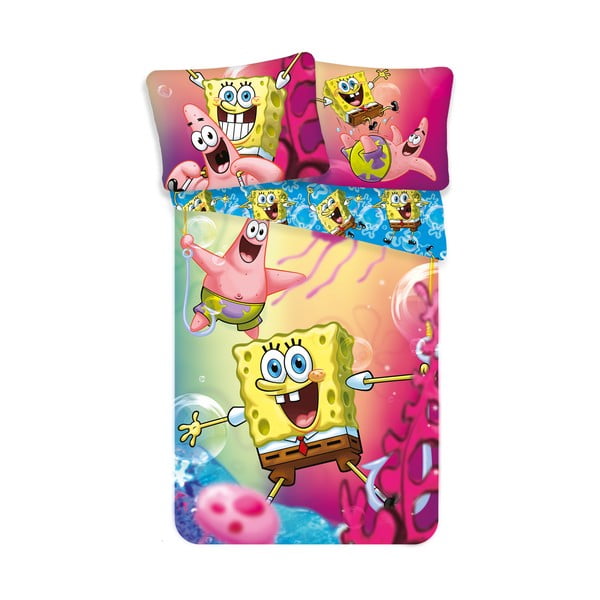 Kokvilnas bērnu gultas veļa vienvietīgai gultai 140x200 cm Sponge Bob – Jerry Fabrics