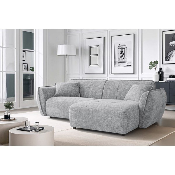 Gaiši pelēks stūra dīvāns no šenila auduma (ar labo stūri/ar zvilni) Nelia – Ropez-image-1